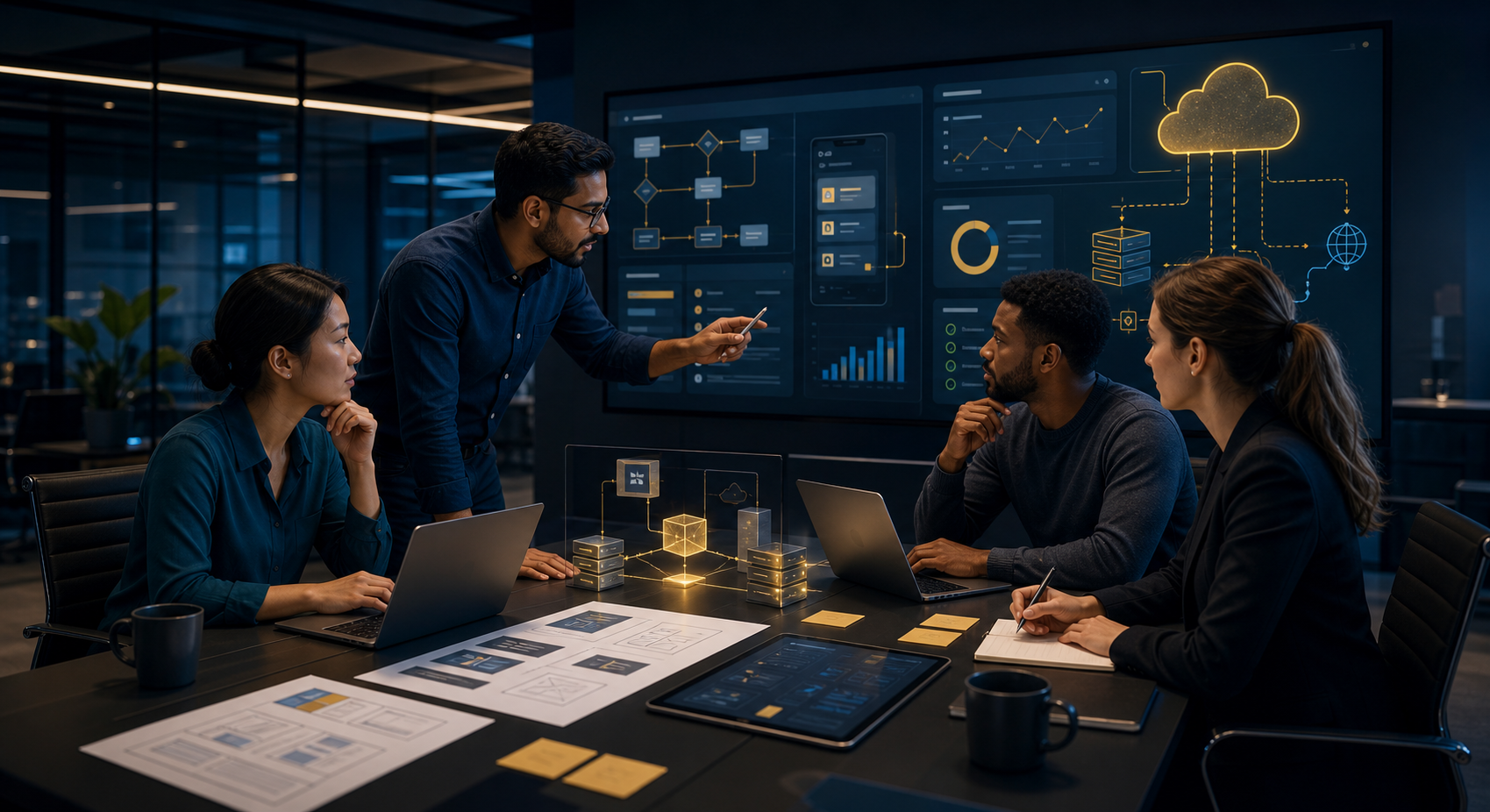 Software delivery team working together